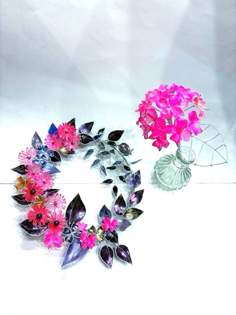 2点セット ネオンフラワーリース 紫陽花一輪 ワイヤークラフト