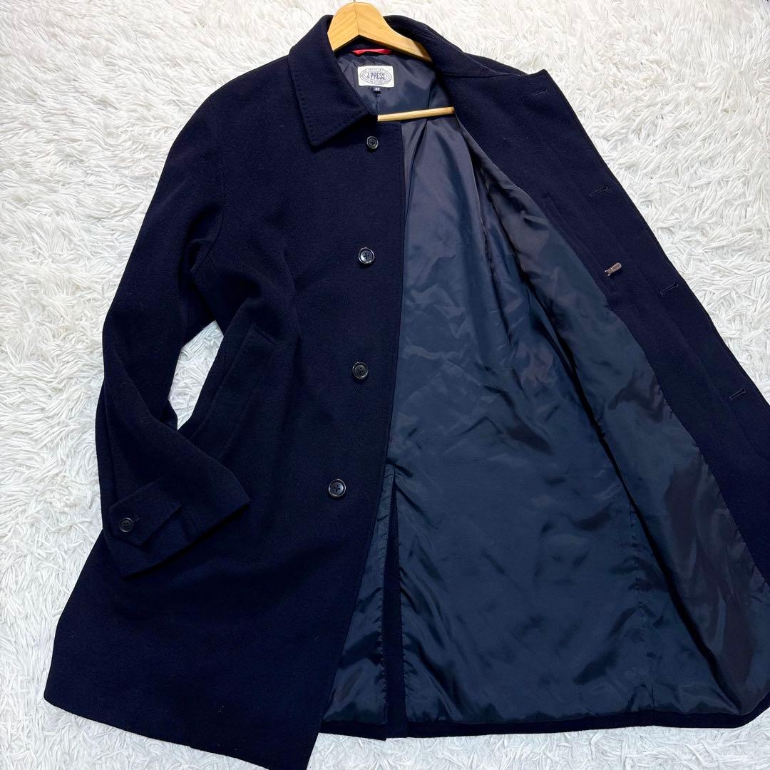 美品︎J.PRESS ステンカラーコート 衿リブ 濃紺 エルボーパッチ L