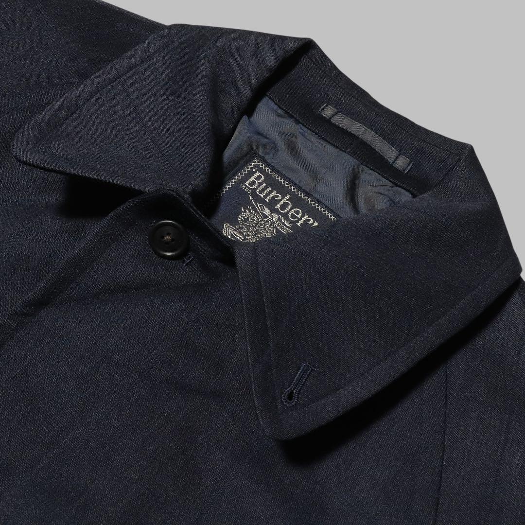 BURBERRY☆ウール ステンカラーコート☆シャドーチェック☆ネイビー☆80s