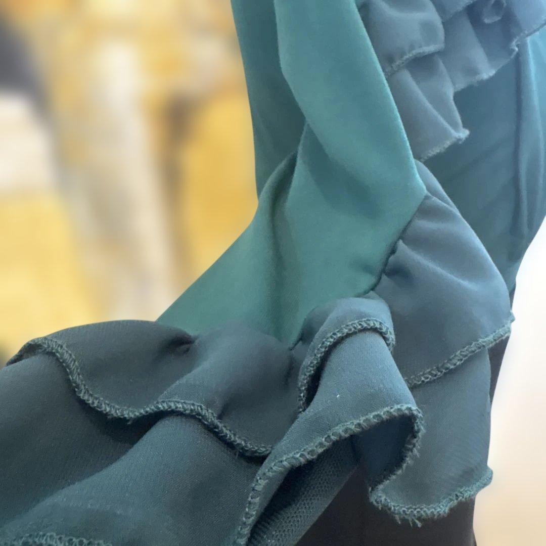 リコ様専用 社交ダンスダークグリーン フリルトップスと切り替え