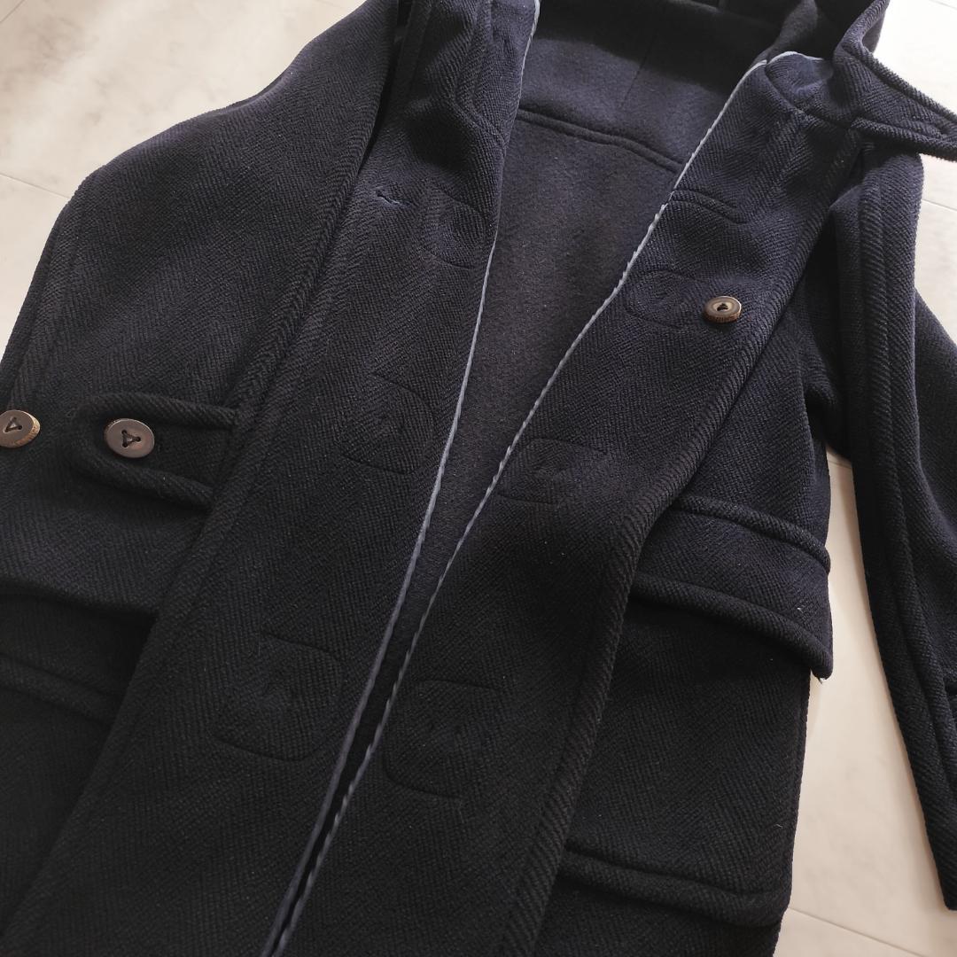 希少 moorbrook生地 ウールヘリンボーンダッフルコート ダー