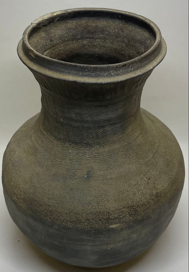 須恵器 波状文広口壺 古壺 胡麻垂れ 花入 k299