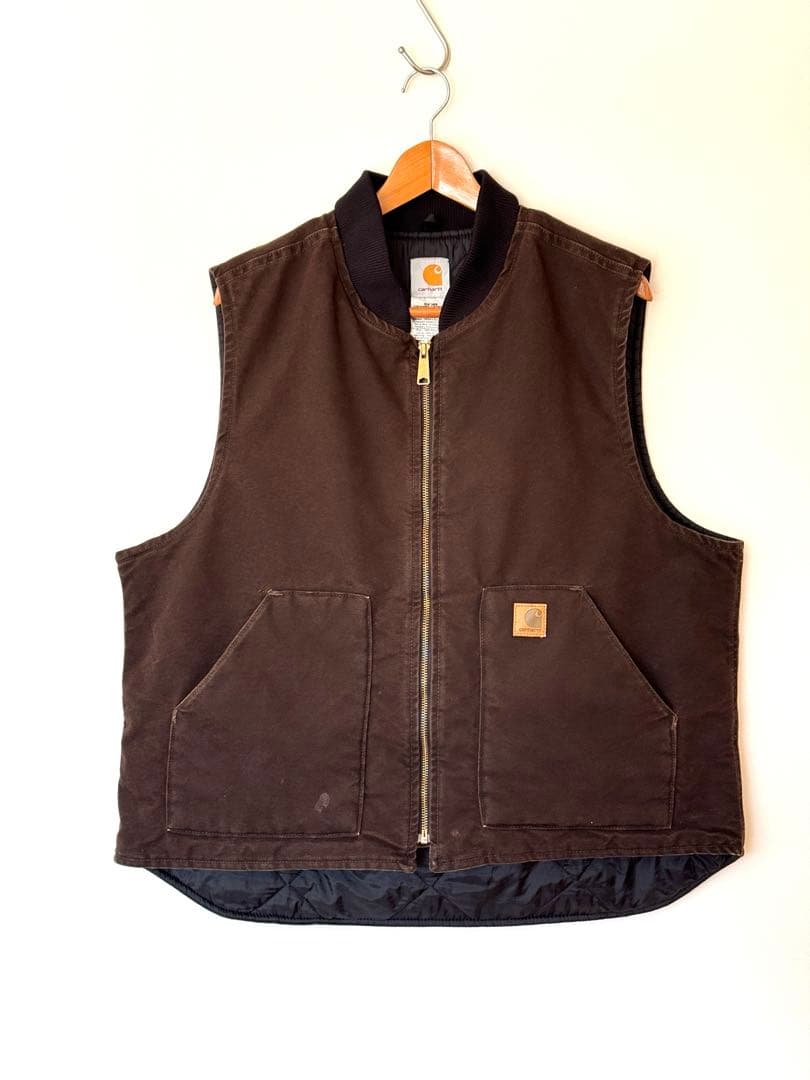 大人気】良品 カーハート ダックベスト XL ダークブラウン