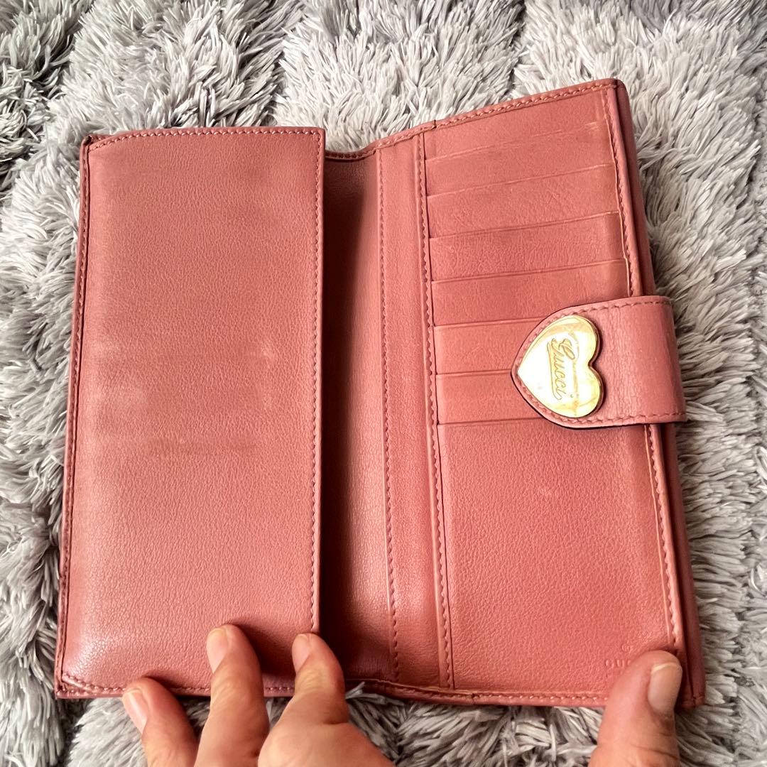 良品✨GUCCI GGキャンバス 長財布 ハート金具 Wホック ピンクベージュ