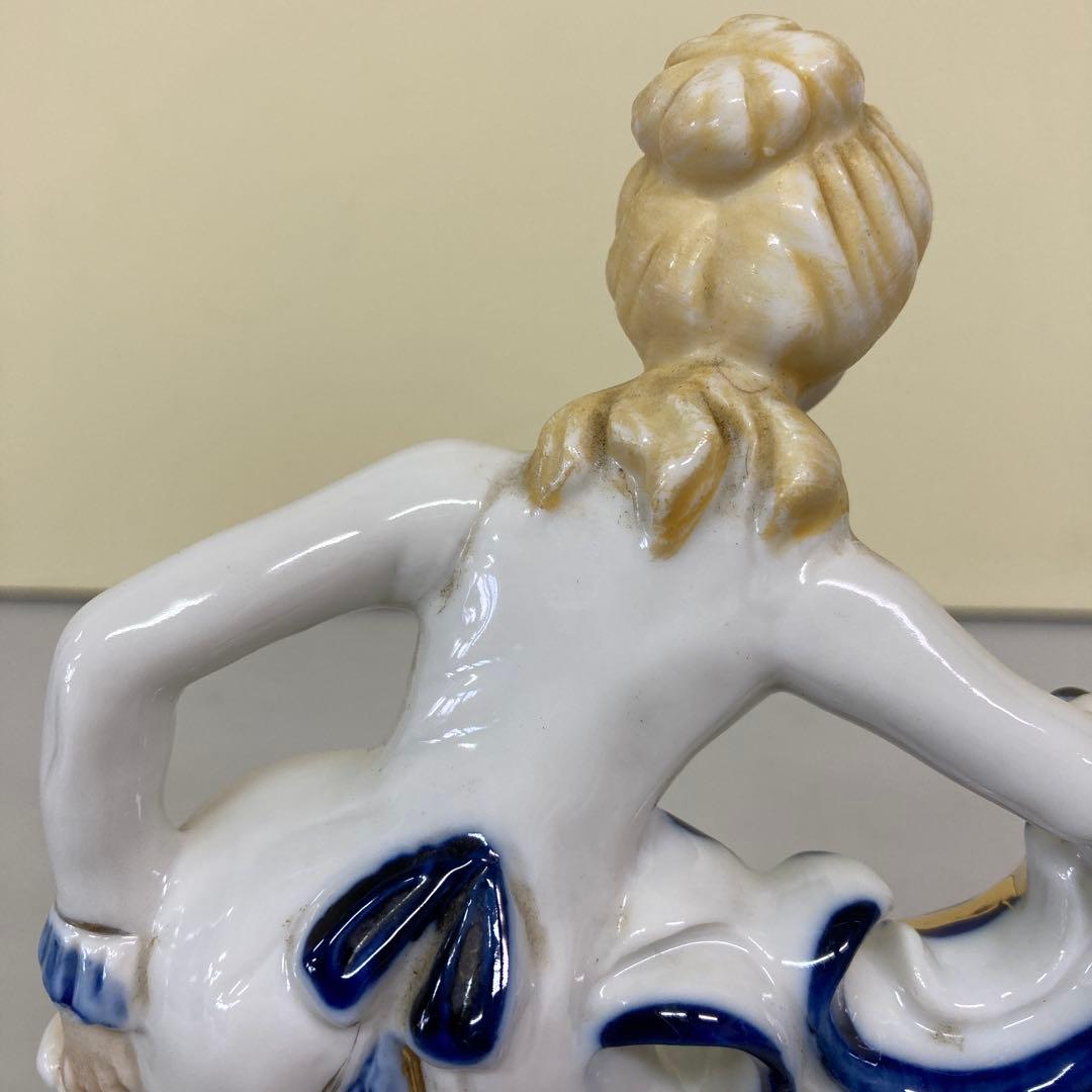 E3 ジャンク品 置き時計 陶器製 ロココ調 フィギュリン 貴婦人