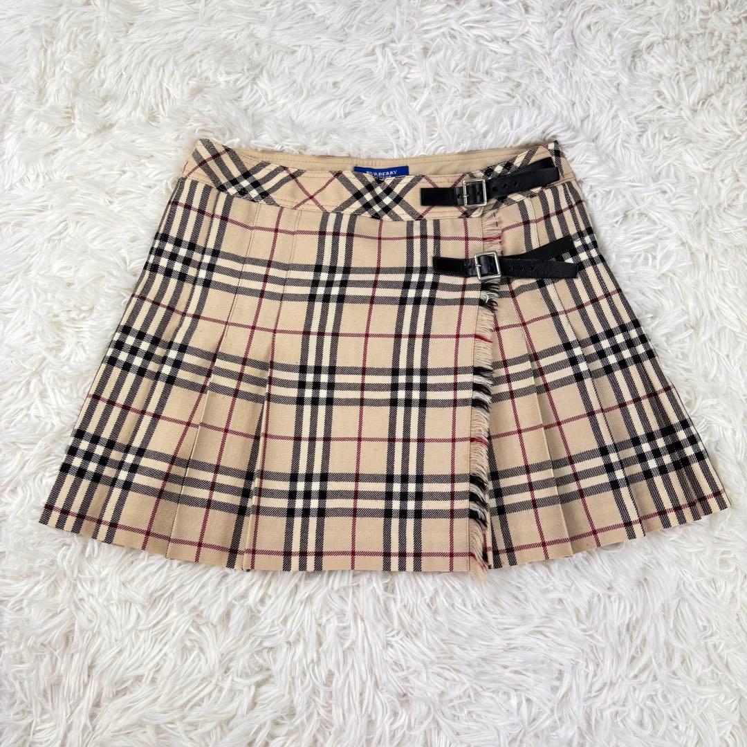 【美品】バーバリーブルーレーベル　ラップスカート　フレア　プリーツ　ベージュ S バーバリーブルーレーベル FXF01-800 スカート 38 ベージュ ノバ