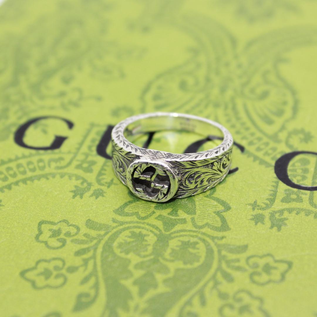 美品 GUCCI グッチ インターロッキング シルバー リング 指輪 13号
