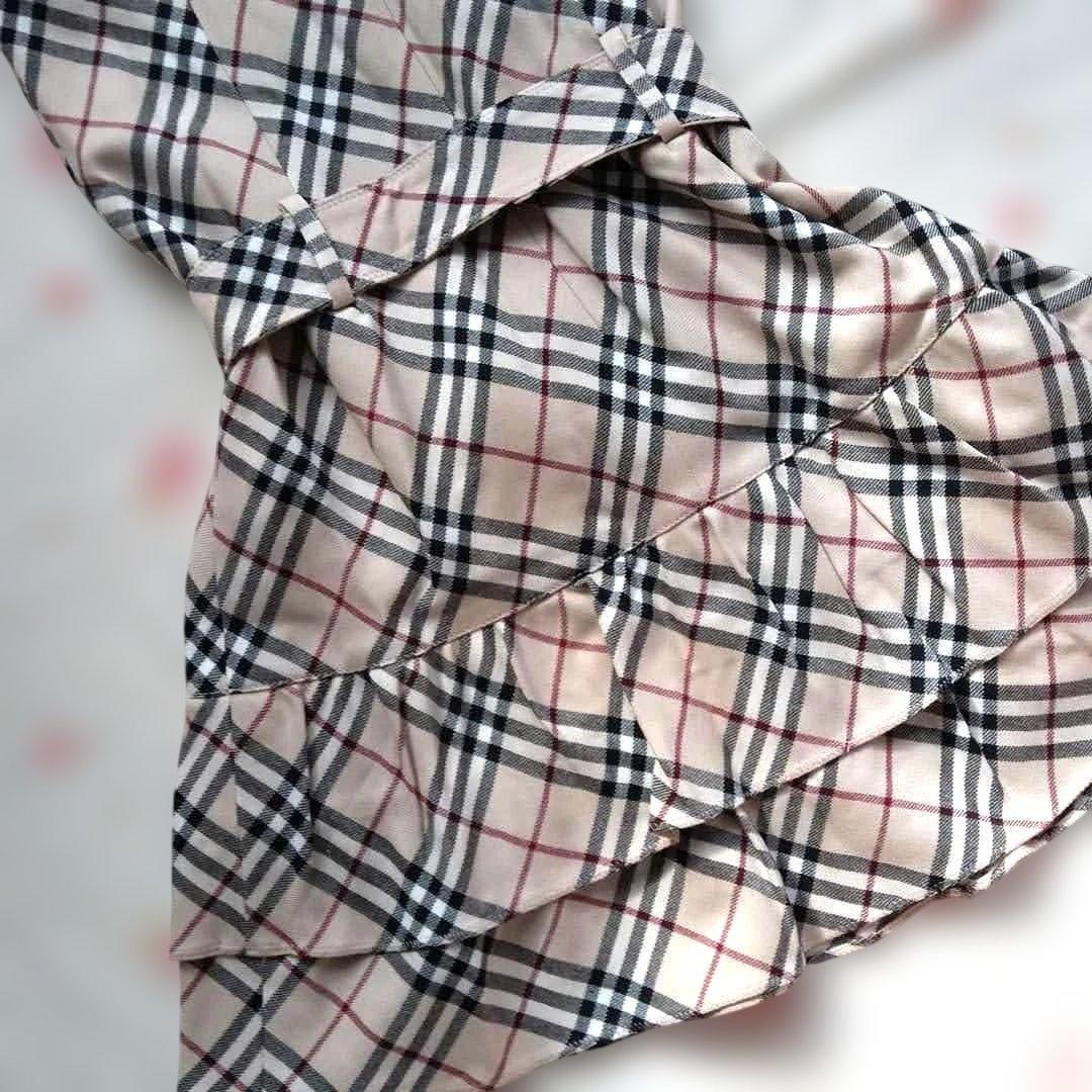 バーバリーブルーレーベル❤️ノバチェック柄フリルジャンパースカート