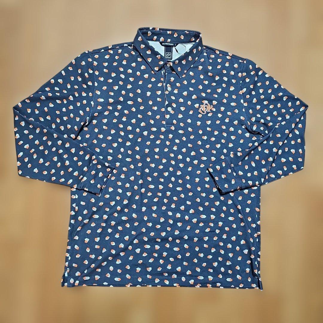 ZOY 　最新　秋　冬　ネイビー パターン柄 長袖ポロシャツ ZOY 最新 秋 冬 ネイビー パターン柄 長袖ポロシャツ｜ZOY 最新 秋 冬