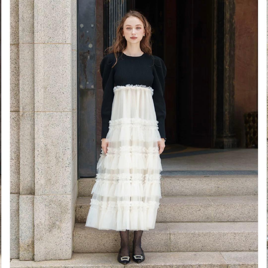 acka tulle tiered knit dressの通販 by mmmmi｜ラクマ Acka. tulle