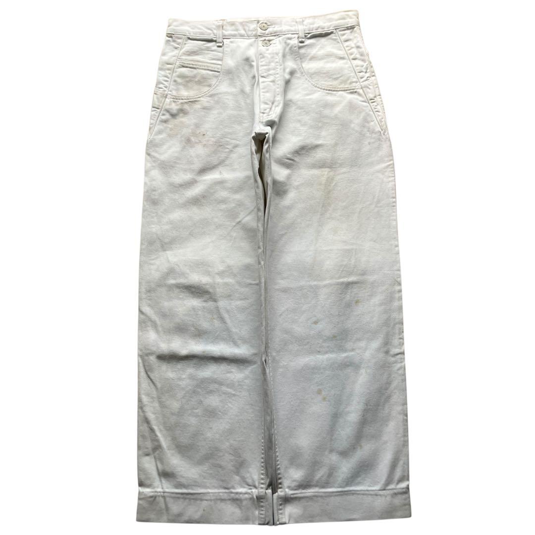 大人気Carhartt 革ロゴ 極太90s carhartt バギーホワイトデニム ワン