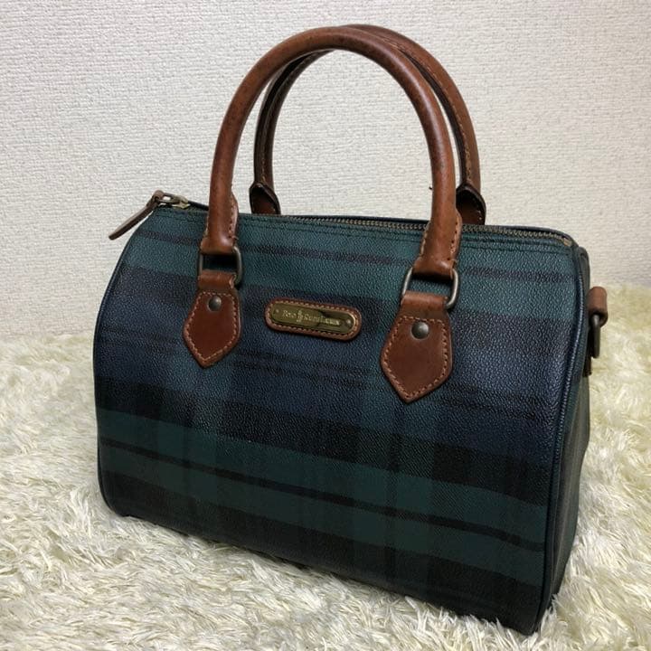 極美品】ラルフローレン ボストンバッグ グリーン 緑 チェック PVC