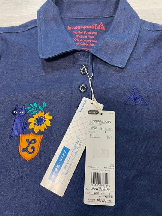 新品ルコック ゴルフ Lサイズ デニム調 半袖シャツ ポロシャツ レディース