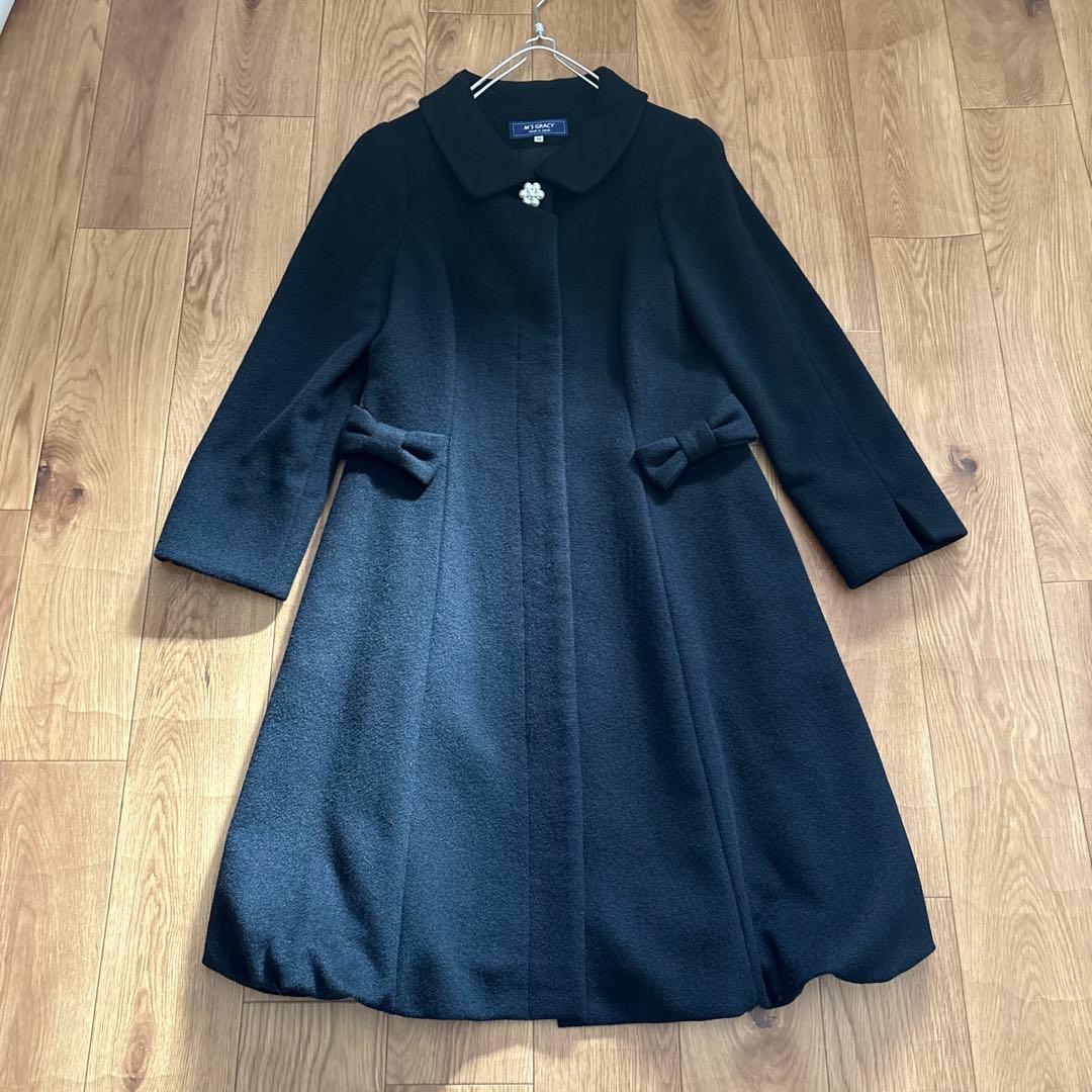 M'S GRACY エムズグレイシー プリーツロングコートリボン パール