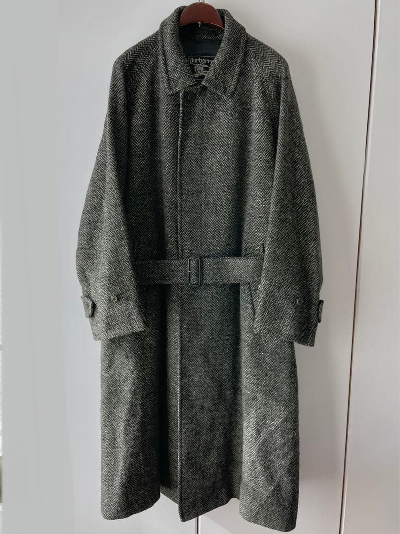 バーバリー一枚袖ヘリンボーンコートirish tweed