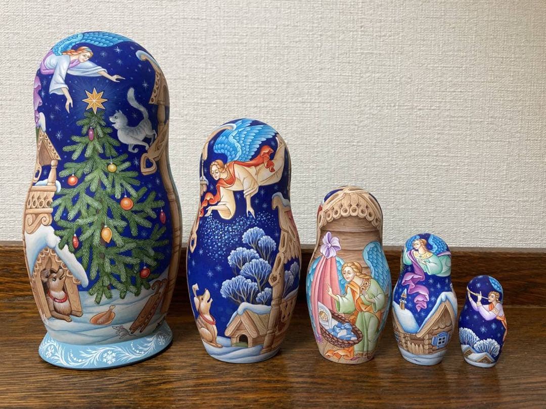 ロシア雑貨☆イコンマトリョーシカ クリスマス(5P)コブロフ工房 ロシア ツリー型マトリョーシカ（5P） MAT-113 | インテリア雑貨,置物