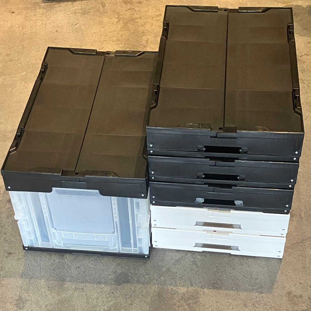 折りたたみコンテナ 50L ブラック ホワイト 業務用 6個 松本産業 フタ付き 松本産業 折りたたみコンテナ 50L 1面扉付き ブラック / クリア