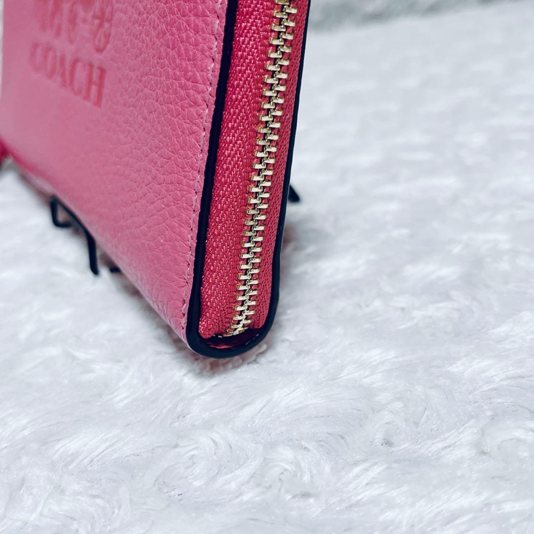 極美品】COACH コーチ 長財布 ペブルレザー リストストラップ付