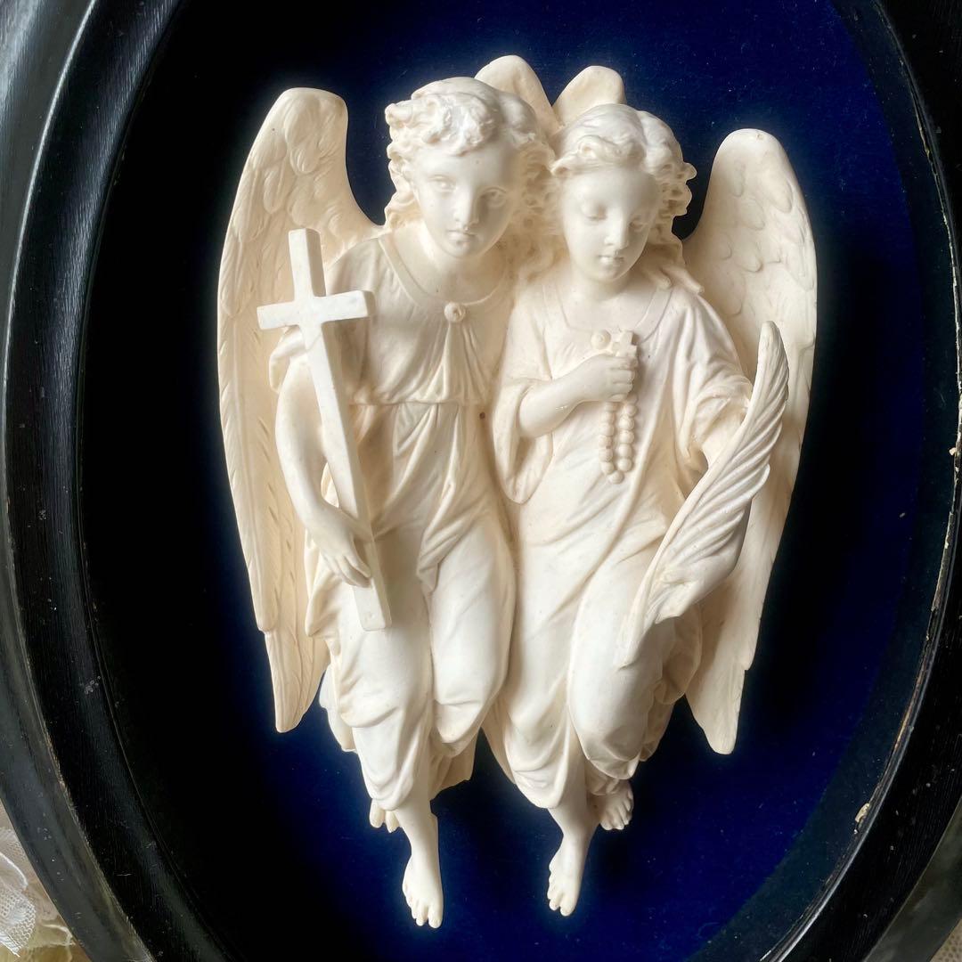 2人の天使のメダイヨン エンジェル フランスアンティーク オーバル