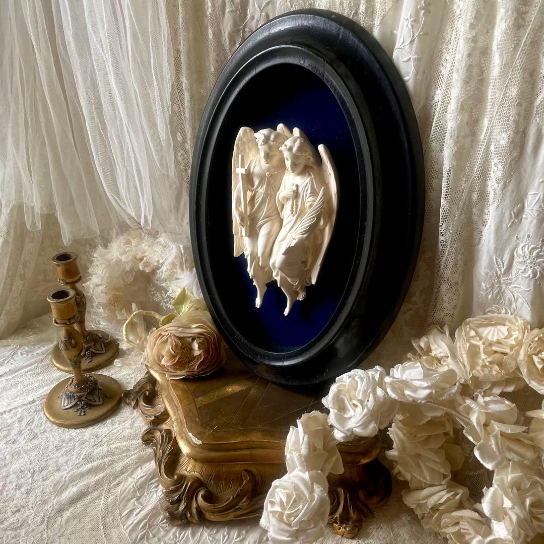 2人の天使のメダイヨン エンジェル フランスアンティーク オーバル