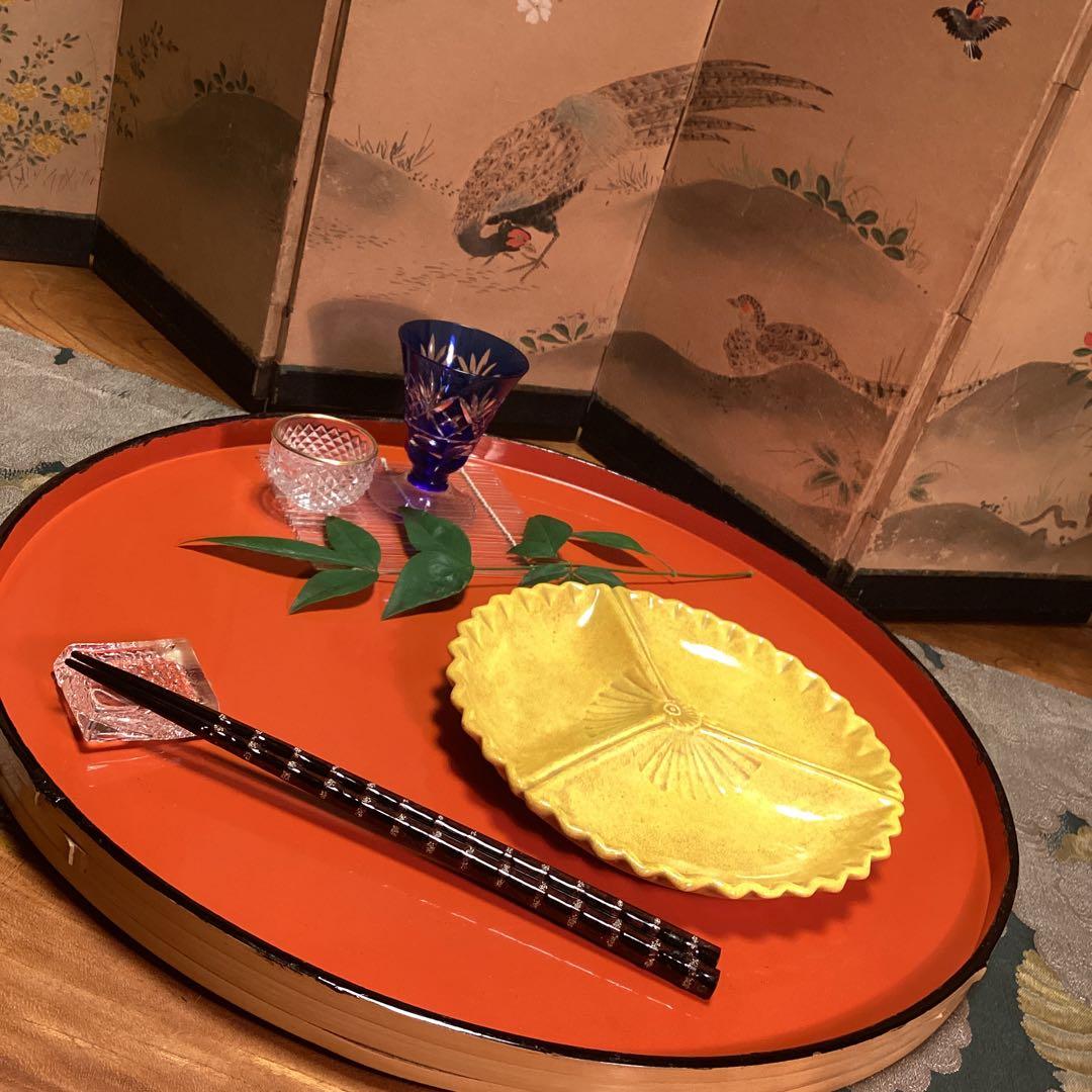 特別出品】 懐石道具 黄交趾焼 源内焼 三つ扇皿 5枚揃 供箱 - メルカリ