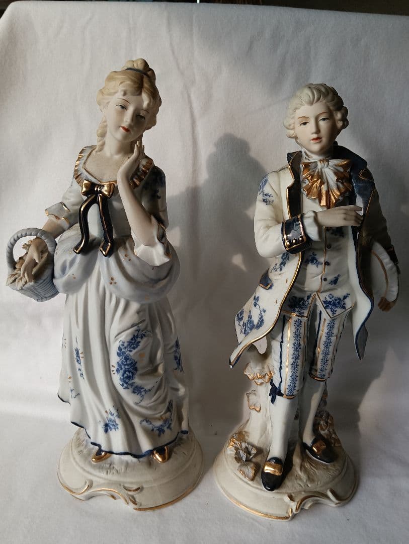 ドマン ドマン陶器ペア人形 陶磁器 男女ペア人形 34cm フランス （長期