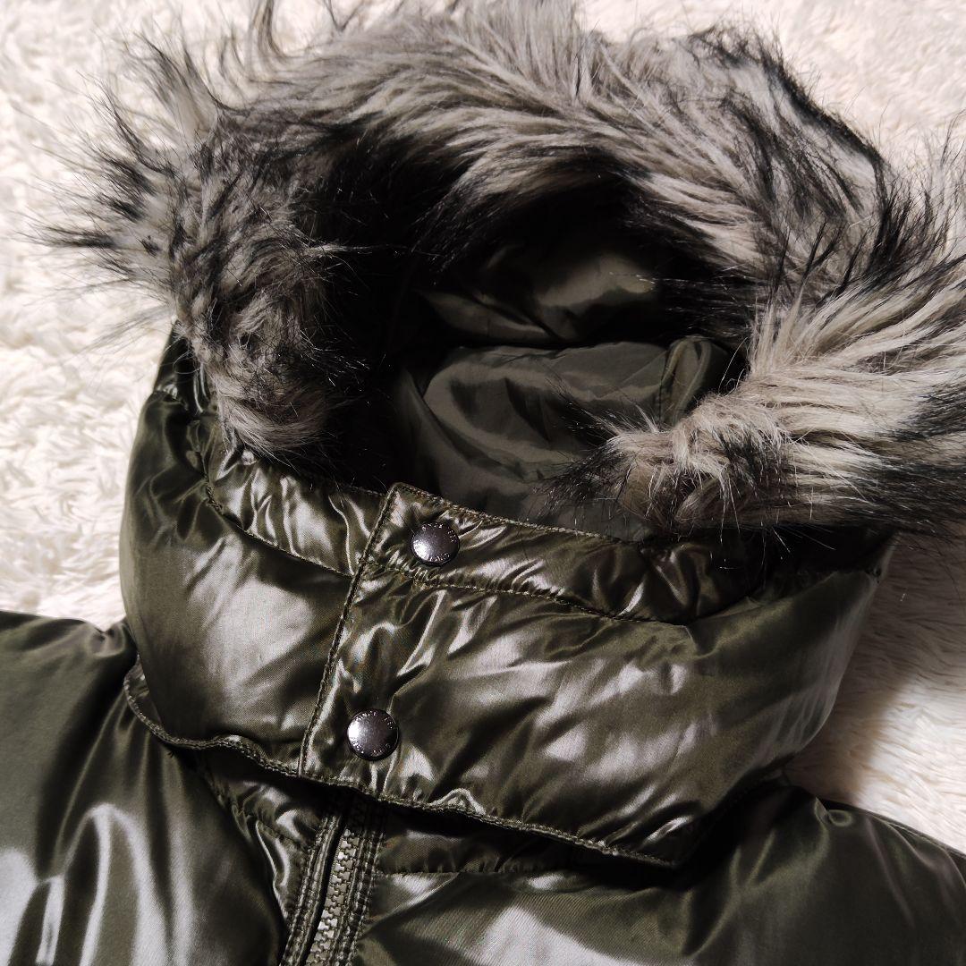 オールドユニクロ 光沢 y2k リブ ファーダウンジャケット カーキ ご覧