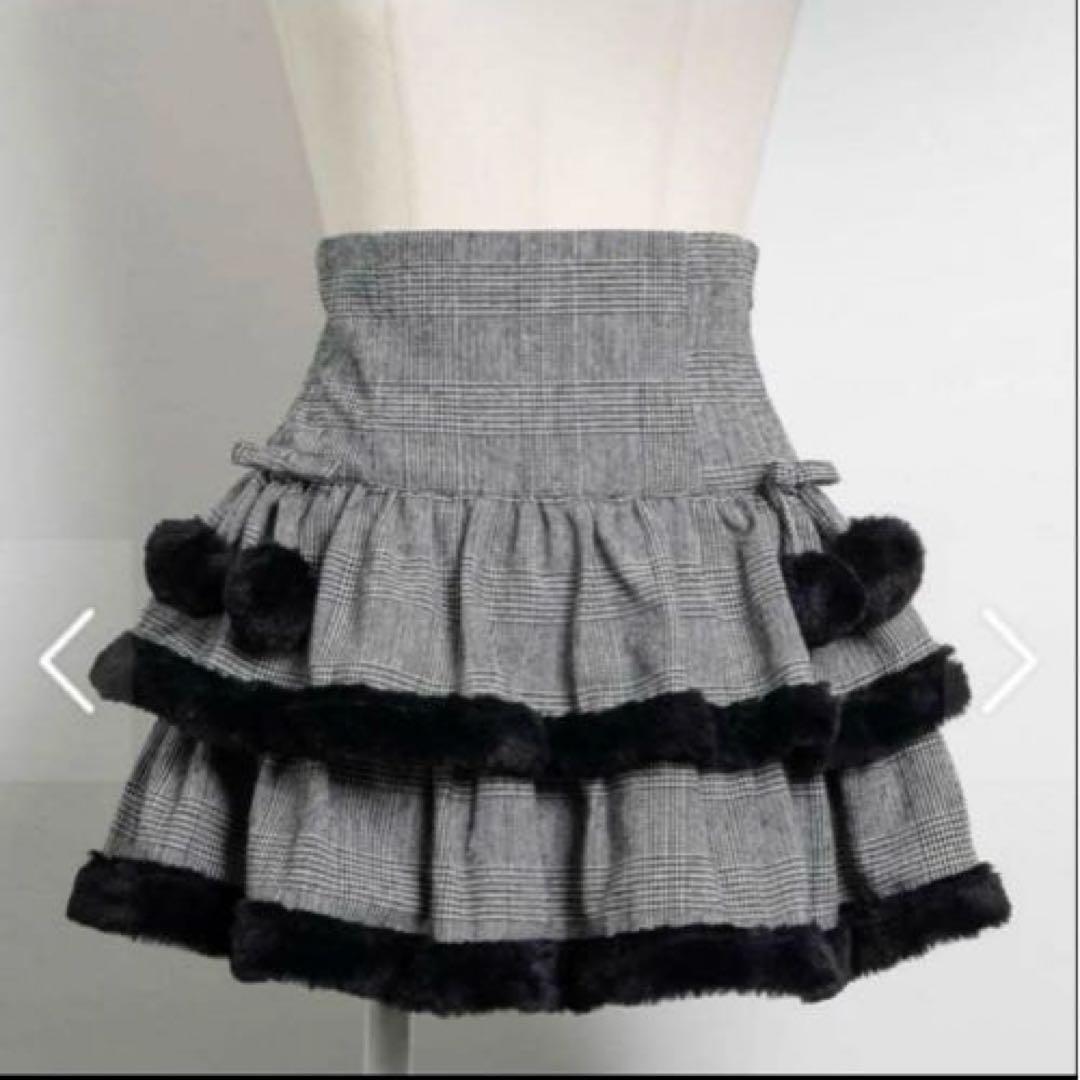 pium ファー付きティアードミニスカート ブラックチェック - メルカリ