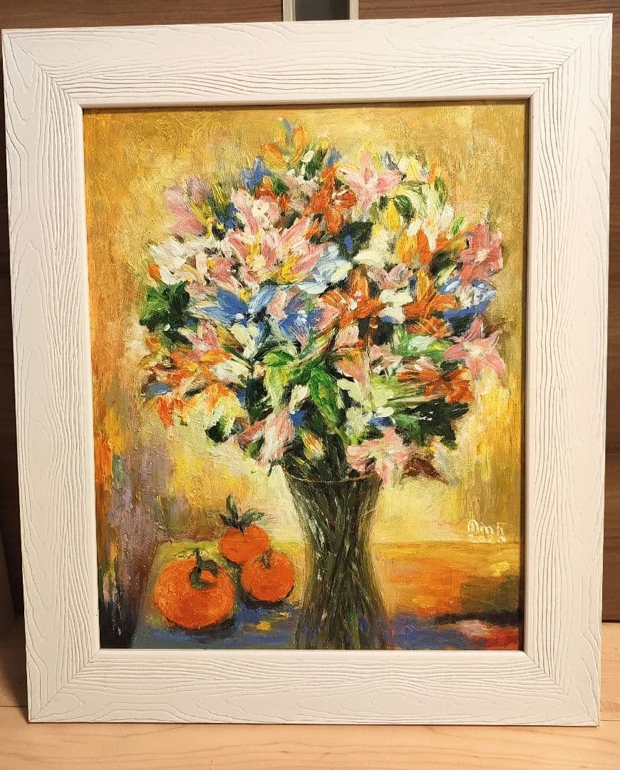 油彩画 花とオレンジ　静物画 フレーム付き 油絵 楽天市場】リンゴとオレンジのある静物 【6号】 ポール・セザンヌ