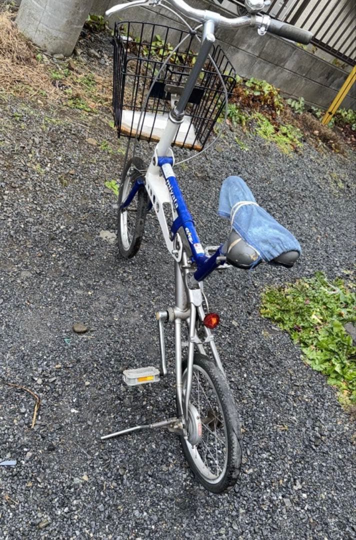 miyata 折りたたみ自転車 青/白 前カゴ付き - 自転車本体最高 の
