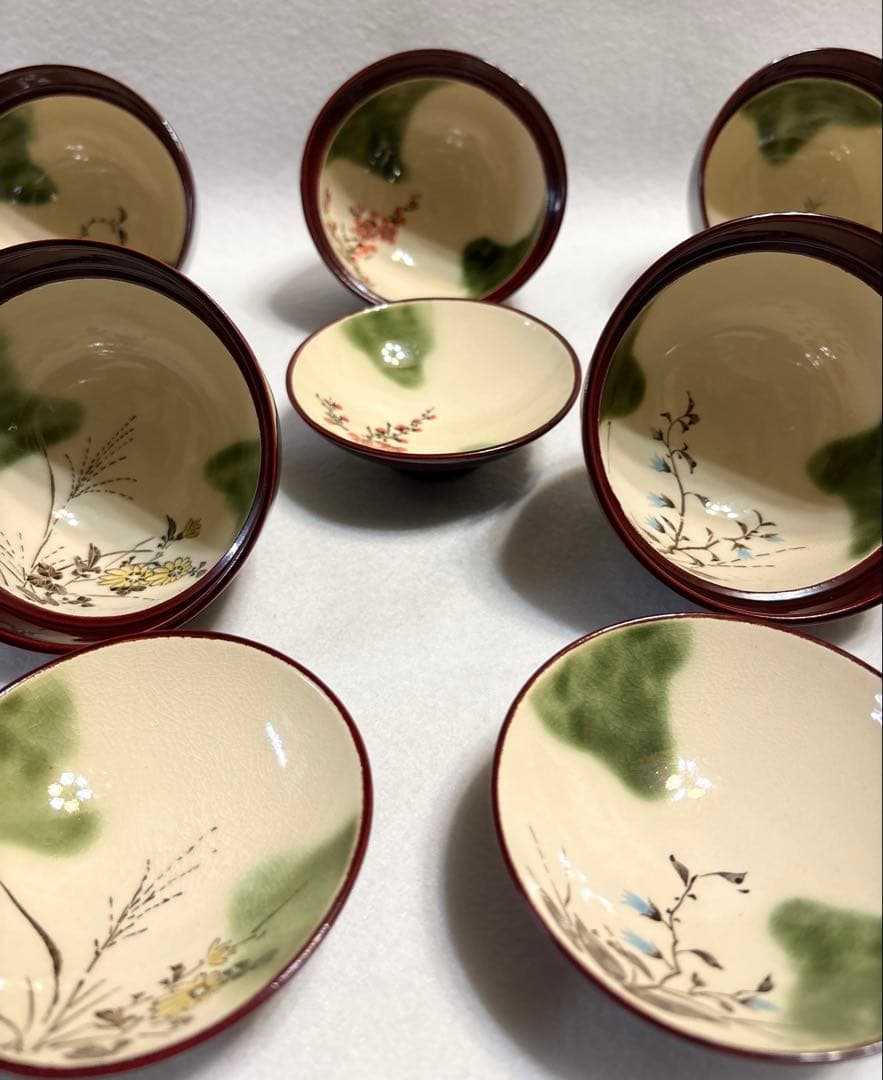 庫山窯 陶胎漆器 蓋付き煮物碗 五客 前畑陶器 和食器 懐石料理 絵