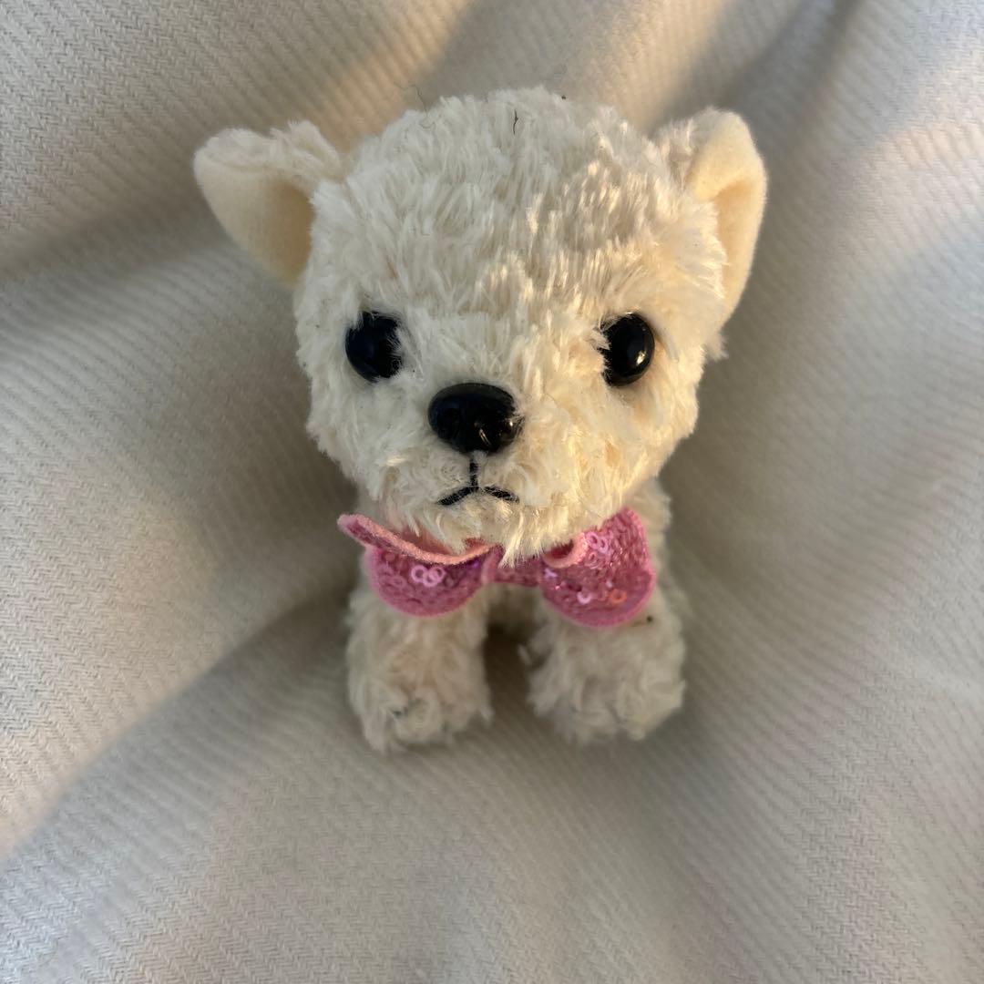 白い犬のぬいぐるみ リボン付き - メルカリ