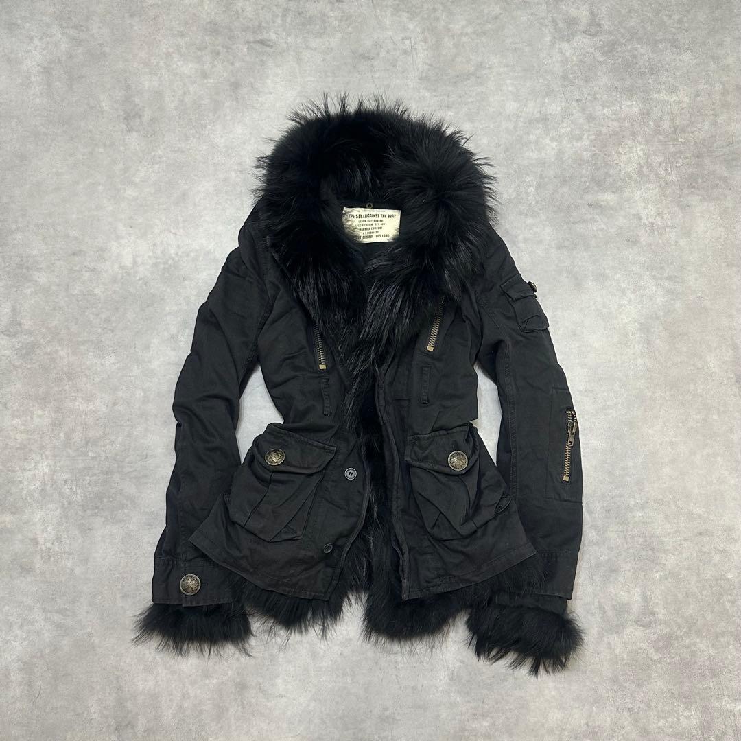 平成ギャル y2k リアルファー ミニタリージャケット ダークコア