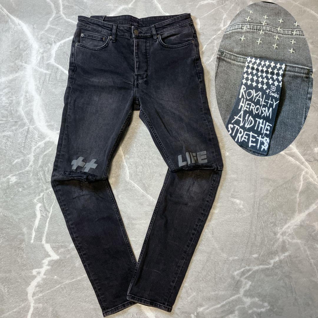 【美品】ksubi スビ ダメージ加工 スキニー ブラックデニム 32 スビ Ksubi × Travis Scott RIPPED CHITCH BLACK DENIM 32 トラヴィス
