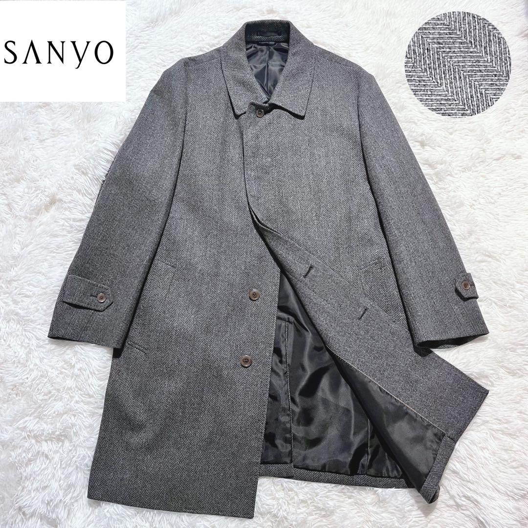 SANYO サンヨー 三陽商会 ウール ヘリンボーン ステンカラーコート LL SANYO サンヨー 三陽商会 ウール ヘリンボーン ステンカラーコート LL