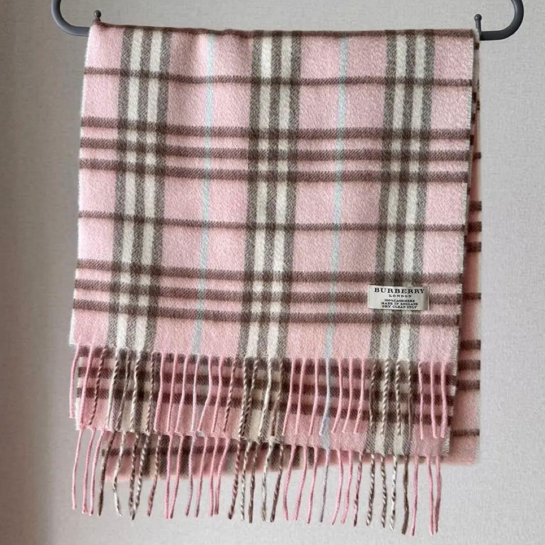 美品】Burberry バーバリー カシミヤマフラー ピンクチェック 三陽商会