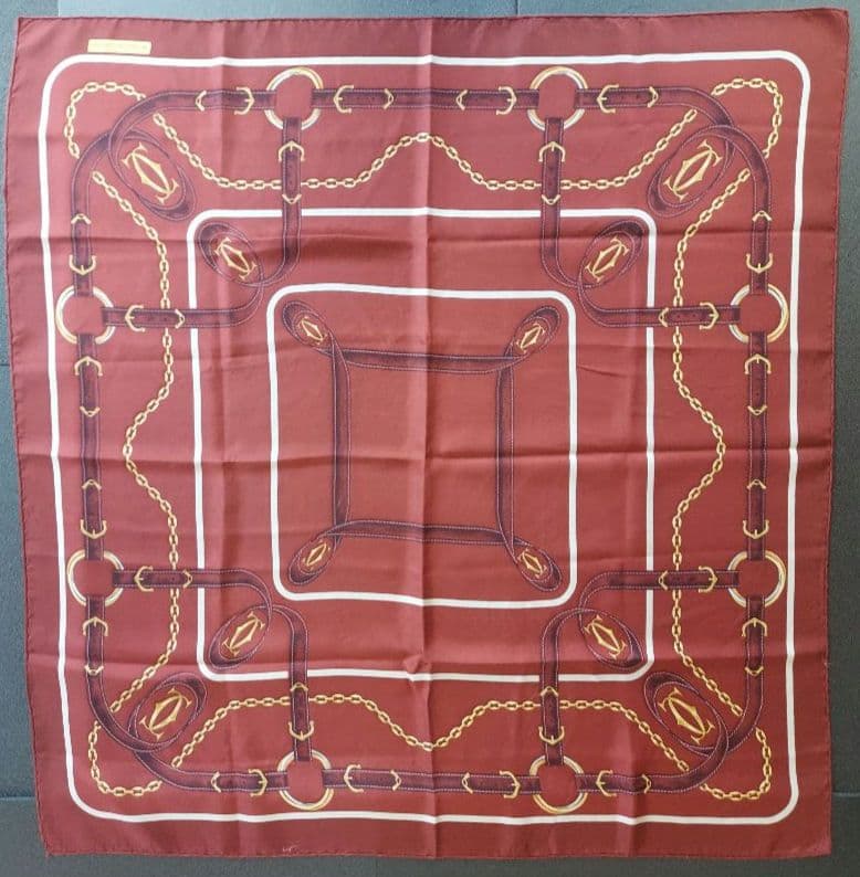 カルティエ バーガンディ スカーフ シルク ブラウン 大判 美品