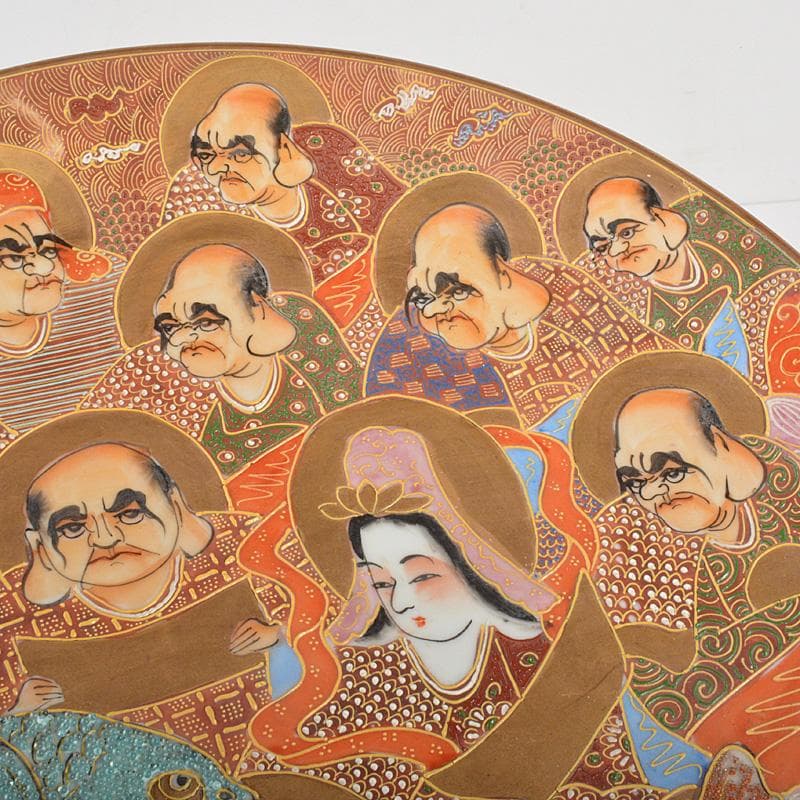 九谷焼 色絵金彩 人物魚文 大皿 飾皿 直径約36 在銘 V 5780C