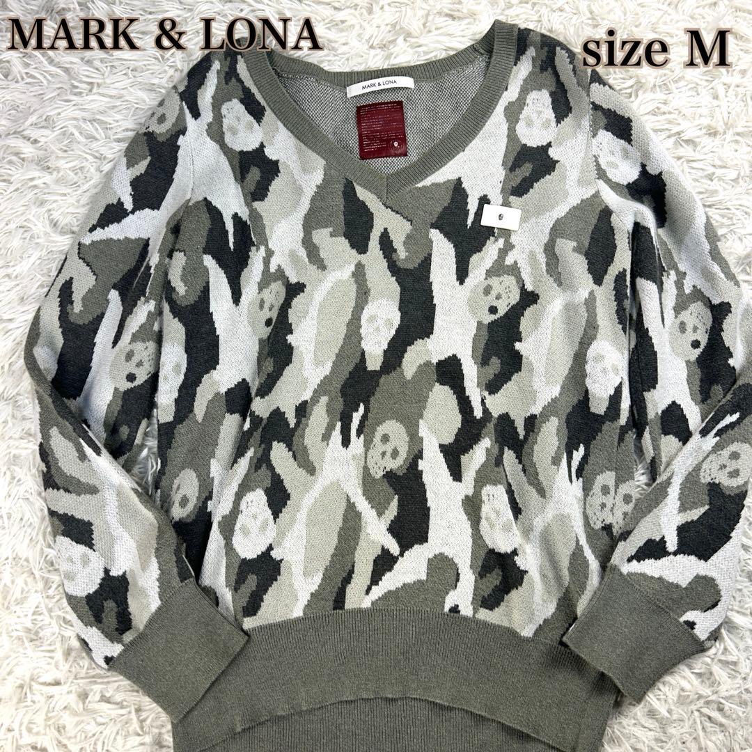 MARK & LONA マークアンドロナ Vネックニット M スカル カモフラ柄 MARK & LONA マークアンドロナ Vネックニット M スカル カモフラ柄