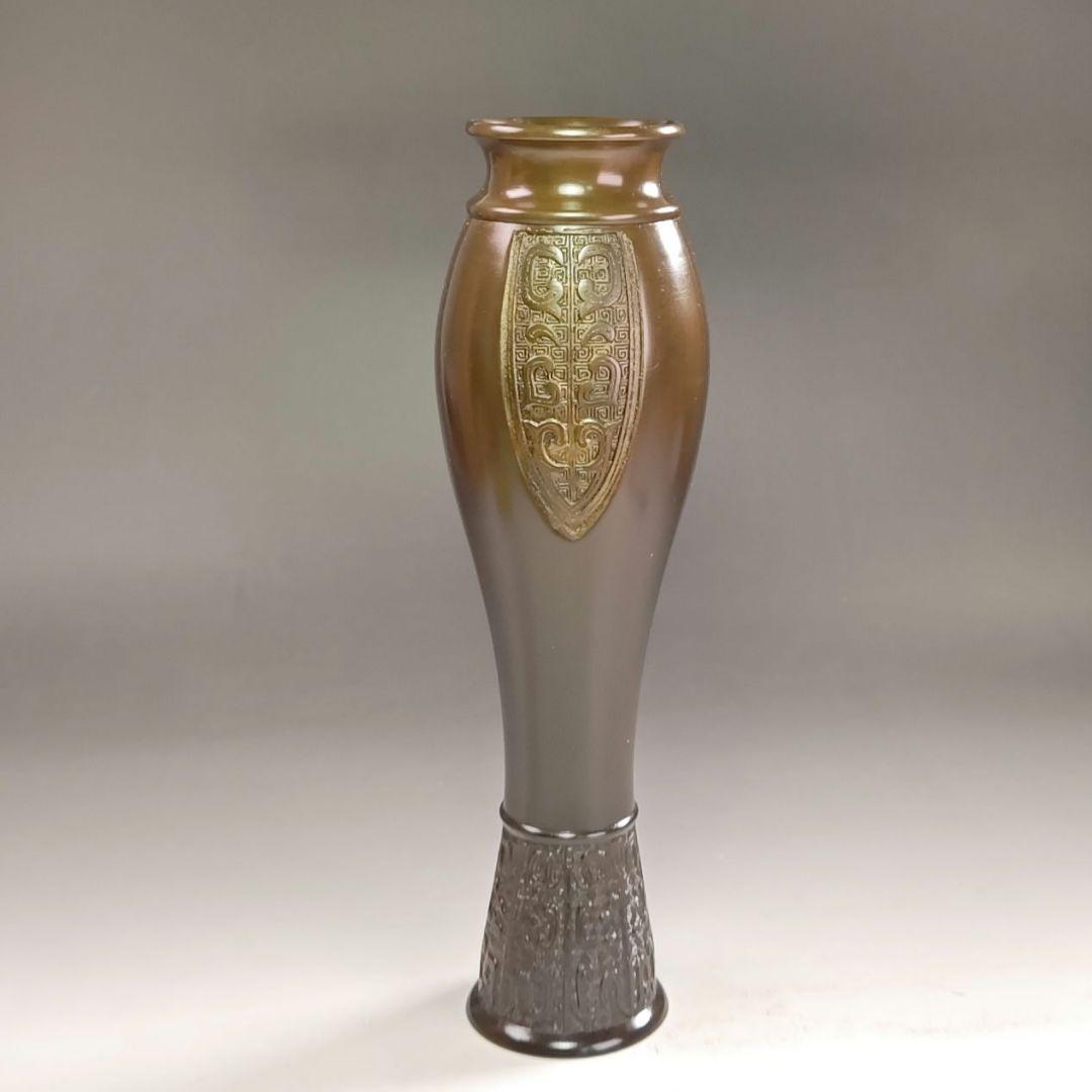 ウ218 花瓶『鋳師 金森浄栄』『唐銅 花生 共箱』茶道具 花器 花