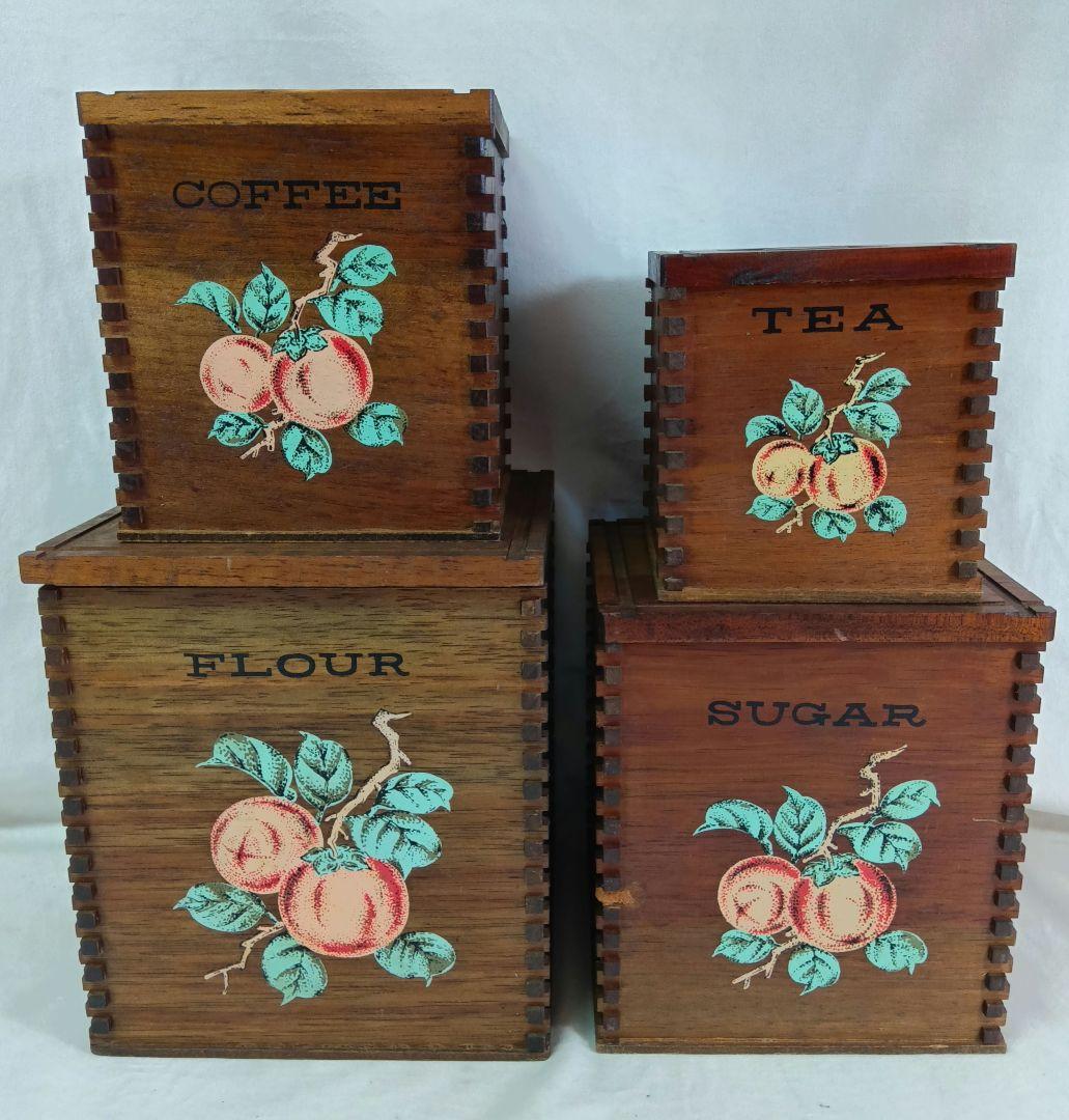 入れ子の木製キャニスター 4点セット アンティーク ヴィンテージ 小物