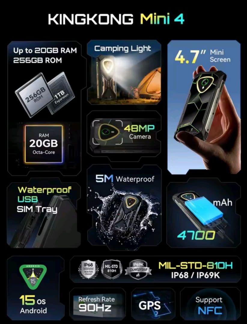 cubot kingkong mini4 タフネス シムフリーAndroid15