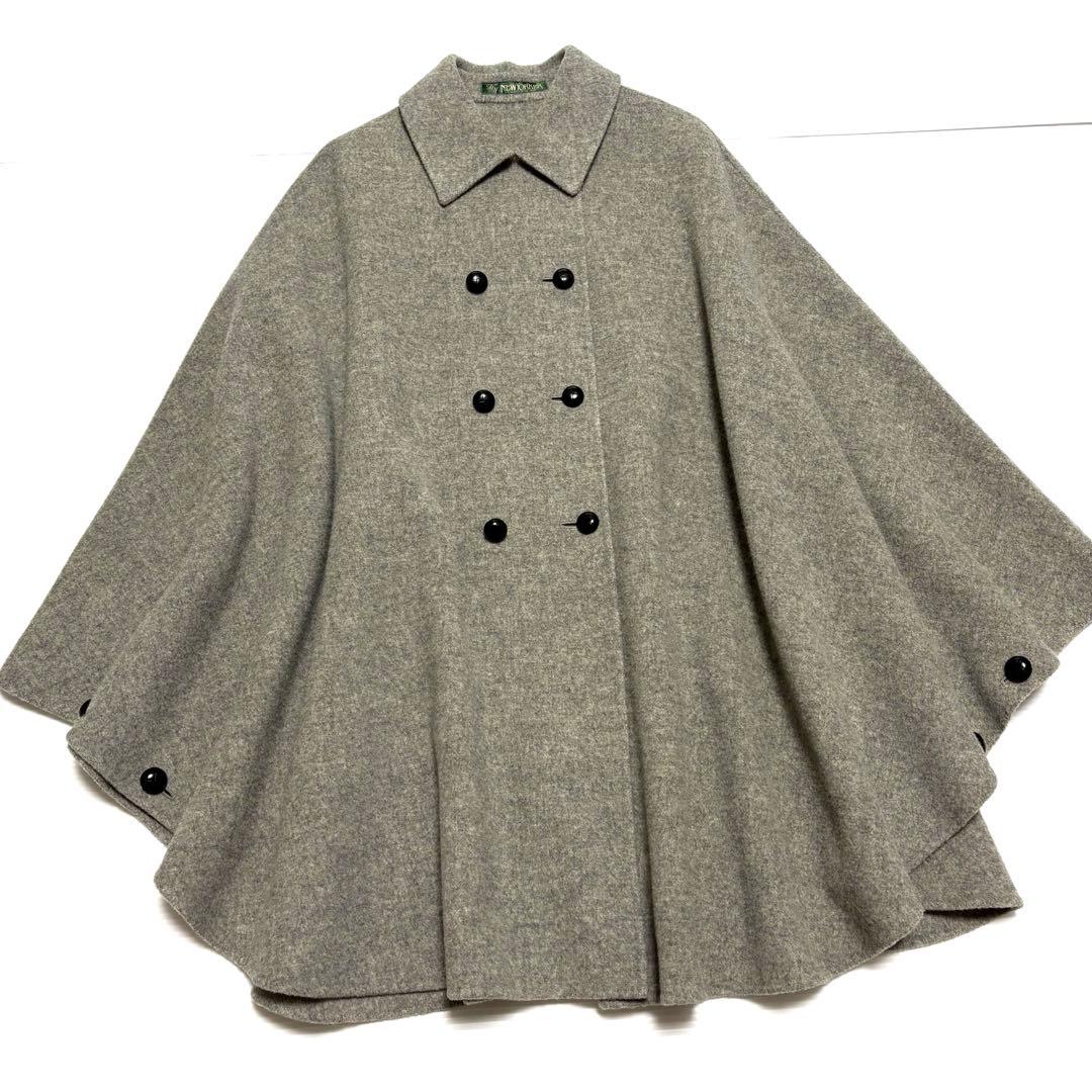 ニューヨーカー】ウール ポンチョ コート ケープ マント くるみボタン