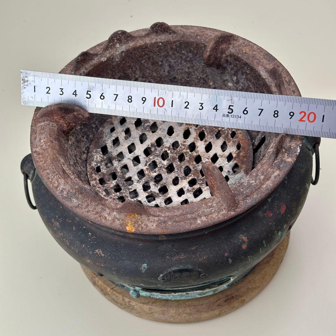 利久焜炉 安田工場 銅製 練炭コンロ アンティーク火鉢 骨董品 レア