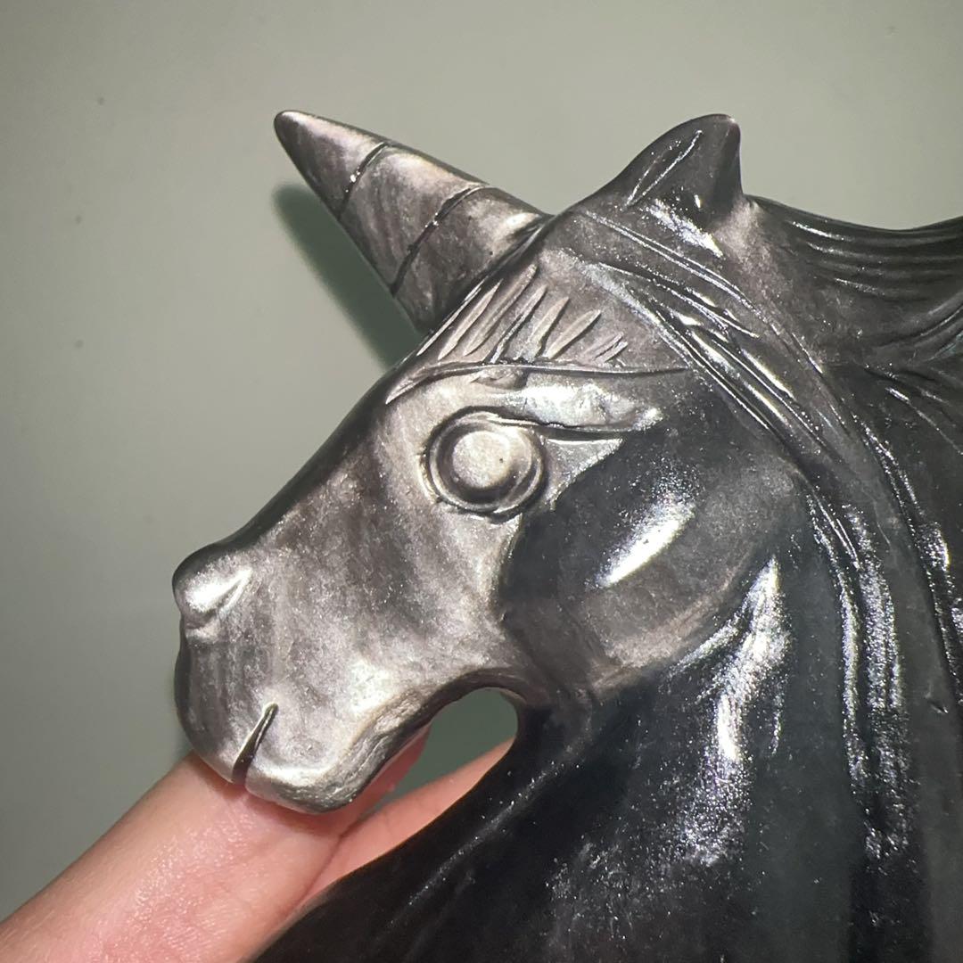 天然石 オブシデイアンのユニコーン 置物 彫り物F.74 - メルカリ