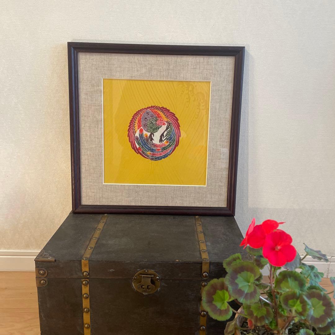 非売品　希少レア　紅型　永吉順子　鳳凰　琉球　びんがた　染色　額装　作家もの