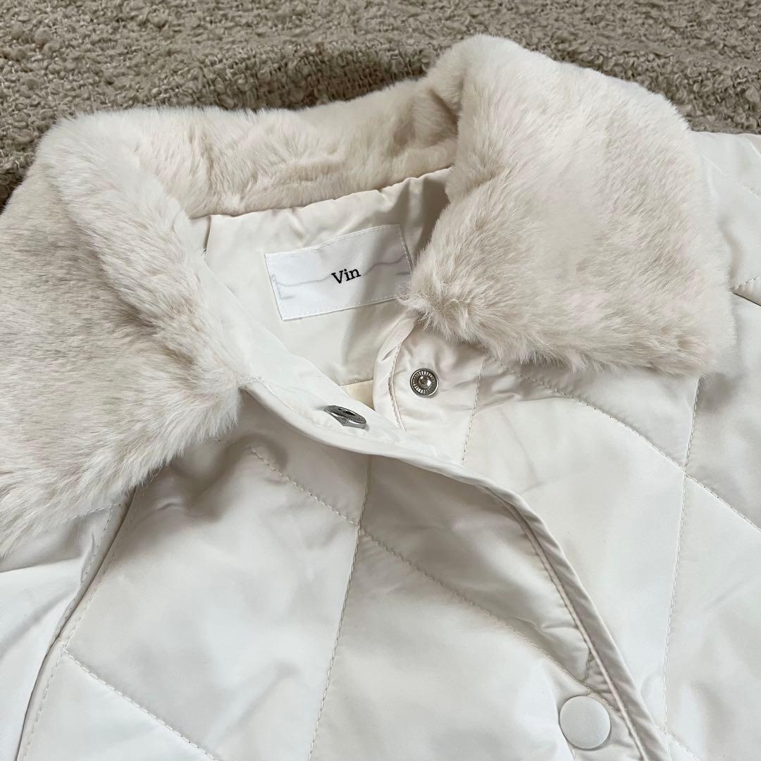 ヤマダヤ Vin ファー付き キルティングロングコート オフホワイト