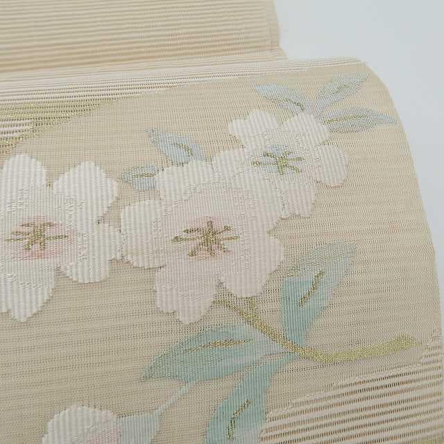 絽綴れ 夏着物 正絹“涼味に華添える！エ霞と扇面と桜”八