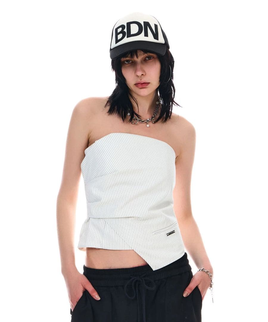 beeden DRAPE ASYMMETRY BARE TOP ホワイト