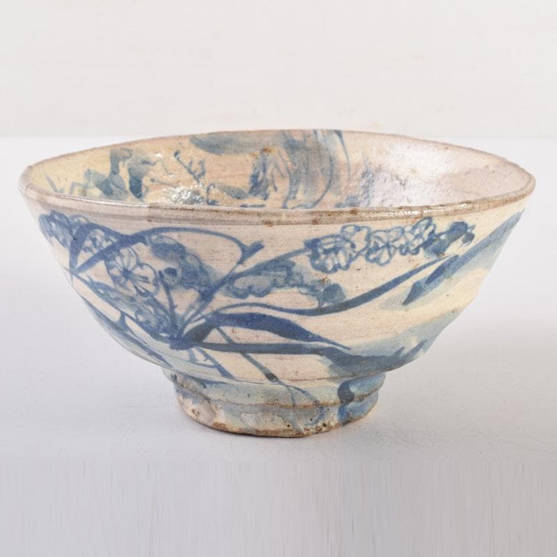 染付 花草山水人物文碗 茶碗 時代箱付 V 7193